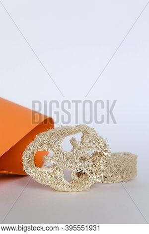 Close Up Natural Luff Sponge Isolated In White Background.
