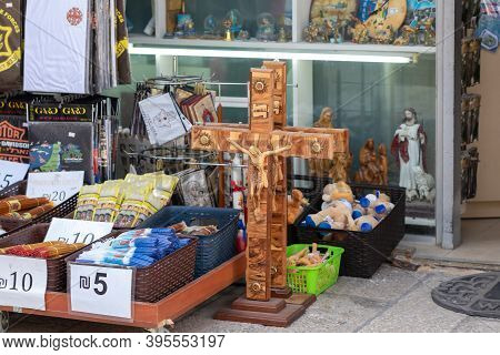 Jerusalem, Israel, November 14, 2020 : Souvenir Shop At The Oriental Bazaar In Muristan District In 