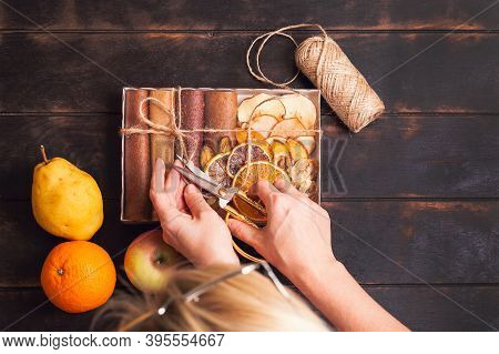 Gift With Healthy Sweets. Packaging Boxes With Sweet Fruit Snacks - Pastilles And Dried Fruit. Fruit