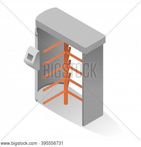 Full Height Turnstile Isometric Icon. Revolving Door, Entrance, Gate. Security Equipment.