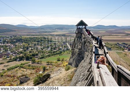 Boldogko, Hungary - September 30, 2018: Hungarian Landscape With Farmland And Fields With Protificat