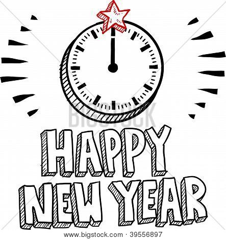 New Year's Eve midnat ur skitse