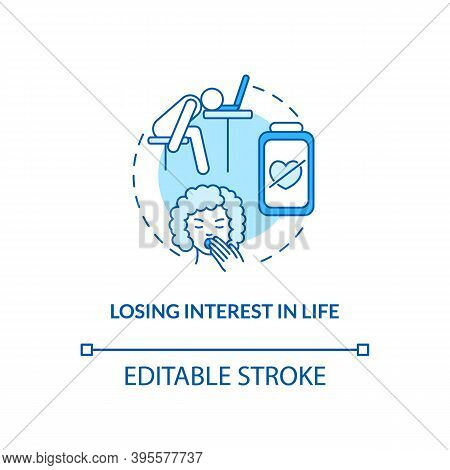 Losing Interest In Life Concept Icon. Sad Symptom Idea Thin Line Illustration. Inability To Feel Ple
