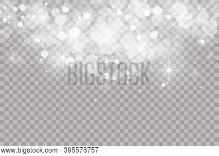 Stock Vector Illustration Falling Snow. Snowflakes, Snowfall. Transparent Background. Fall Of Snow.