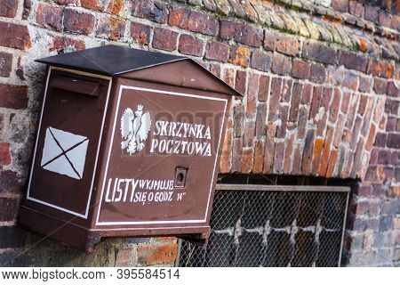 Gdańsk, Poland - 23 August 2019: Maibox On The Wall Of Polish Post Office Brick Building In Gdansk W