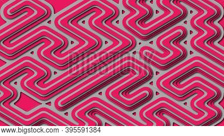Abstract Layered Background With Diagonal Isometric Stripes And Shapes In Red And Gray Colors In Pap