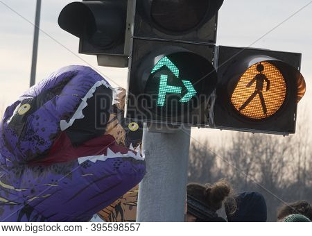 Pedestrian Traffic Light On The Street, Visual Signal For Road Users