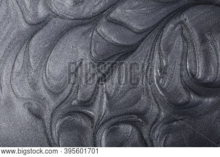 Silver Metallic Abstract Background. Make Up Concept.beautiful Stains Of Liquid Nail Laquers.fluid A