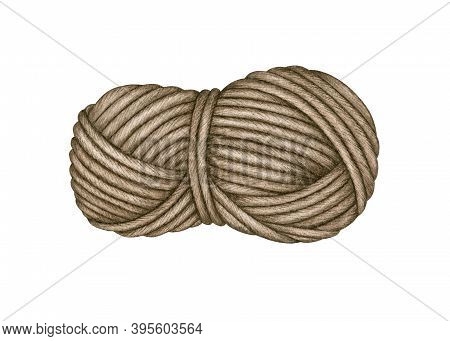 Watercolor Skein Of Brown Threads, Wool Knitting Yarn Clew. Needlework, Knitting, Crochet, Hand Made