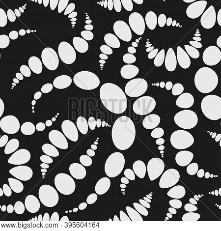 White Round Peas Of Different Sizes On Black Background. Vector