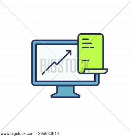 Computer Monitor With Business Graph Growing Chart Icon, Color, Line, Outline Vector Sign, Linear St