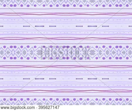 Green Seamless Ethnic Ornament. Watercolour Zig Zag Pattern. Mexican Chevron Design. Violet Stripe T
