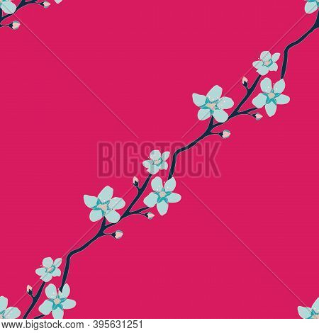 Vibrant Floral On Vines Seamless Pattern On Red Print