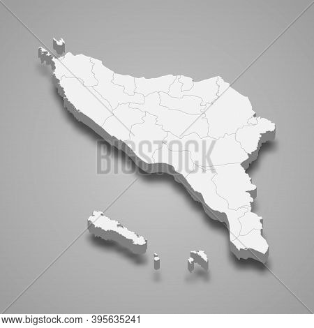 3d Isometric Map Of Aceh Is A Province Of Indonesia