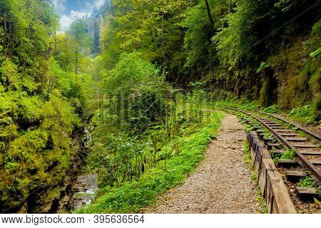 Old Narrow Gauge Railway. A Canyon Guamka, Path From Mezmay To Guamka. Russia, Krasnodar Region.
