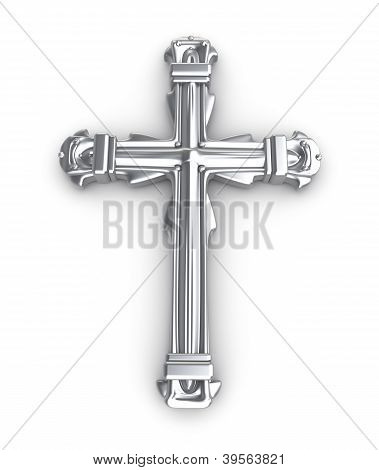 Cruz de plata sobre blanco