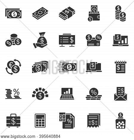 Money Finance Icon Set In Flat Style. Payment Vector Illustration On White Isolated Background. Curr