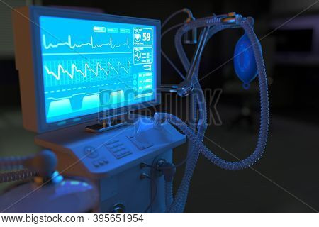 Icu Artificial Lung Ventilator With Fictive Design In Night Hospital With Bokeh - Heal 2019-ncov Con