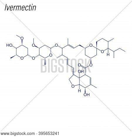 Vector Skeletal Formula Of Ivermectin. Drug Chemical Molecule.