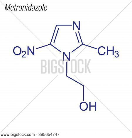 Vector Skeletal Formula Of Metronidazole. Drug Chemical Molecule
