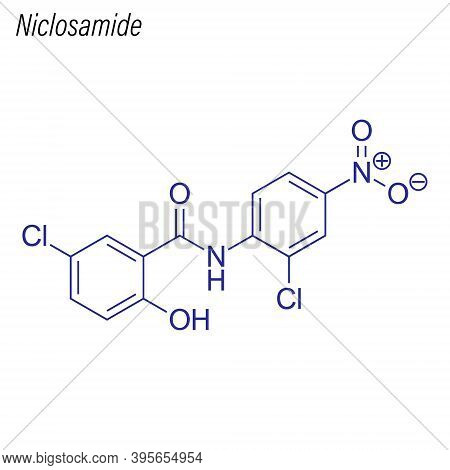 Vector Skeletal Formula Of Niclosamide. Drug Chemical Molecule.