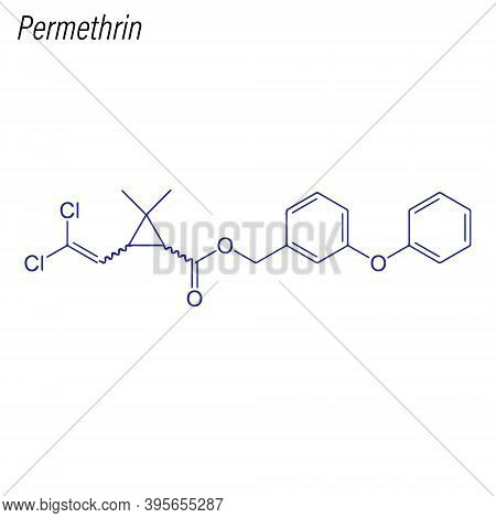 Vector Skeletal Formula Of Permethrin. Drug Chemical Molecule.