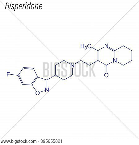 Vector Skeletal Formula Of Risperidone. Drug Chemical Molecule.