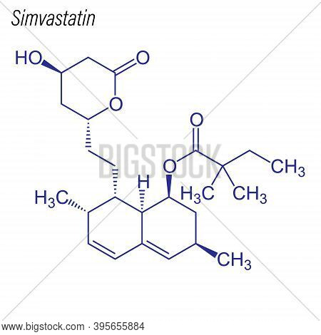 Vector Skeletal Formula Of Simvastatin. Drug Chemical Molecule.