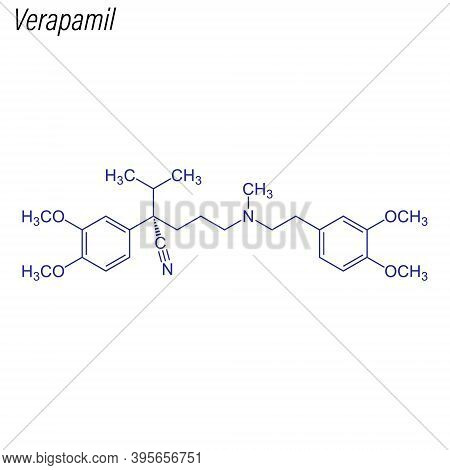 Vector Skeletal Formula Of Verapamil. Drug Chemical Molecule.