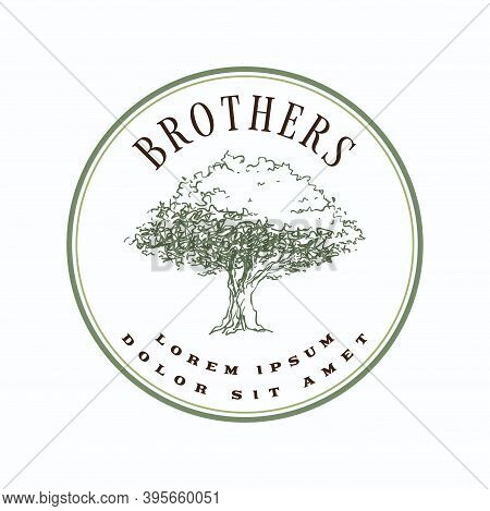 Big Tree Hand Drawn Logo Illustration Retro And Vintage Emblem Sticker