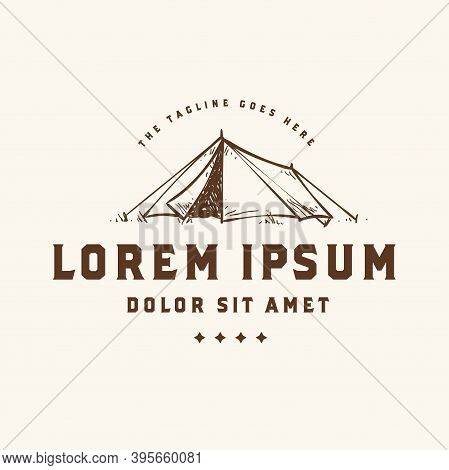 Summer Camp Tent Hand Drawn Retro Logo Design Concept Illustration