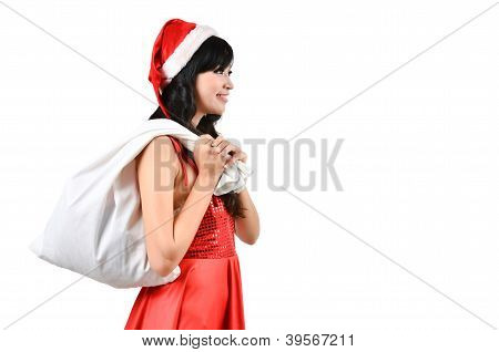 Santa kvinna med en vit väska