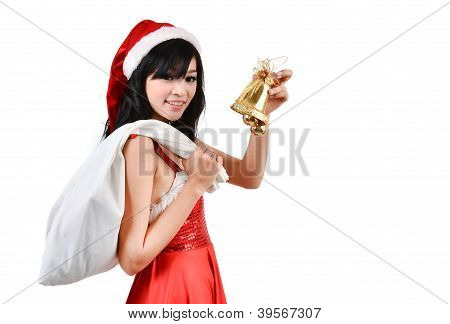 Santa kvinna med en vit väska
