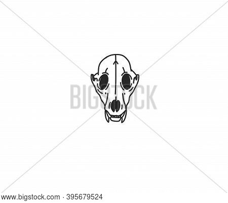 Hand Drawn Vector Abstract Stock Flat Graphic Illustration With Logo Elements , Dog Skull Sacred Lin