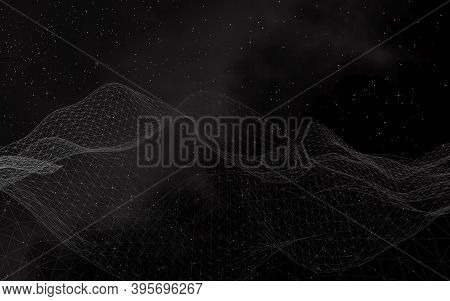 Black Abstract Background. Hi Tech Network. Cyberspace Grid. Outer Space. Starry Outer Space Texture
