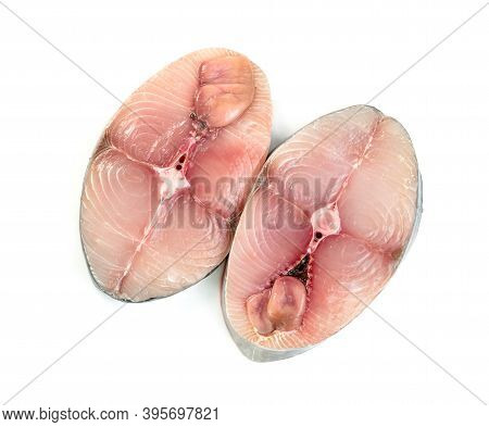 Spanish Mackerel Slice Or Spotted Mackerels Isolated On White Background ,scomberomorus