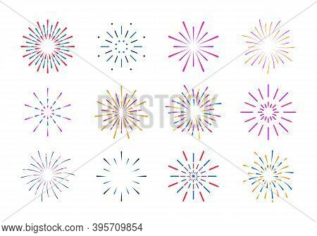 Colorful Fireworks For Party, Festival, Feasts, Multicolor Skyfire, Explosion Stars. Firework On Whi