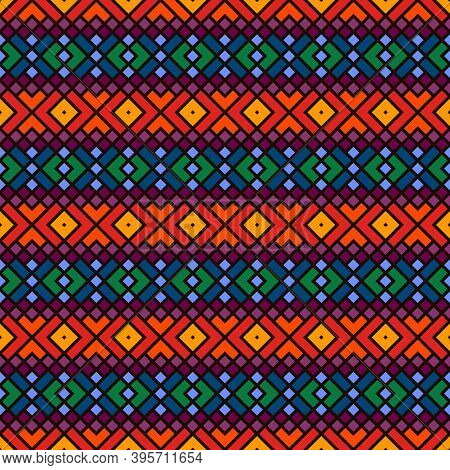 Ethnic, Tribal Seamless Surface Pattern. Embroidery Ornament. Folk Background. Repeated Geometric Sy