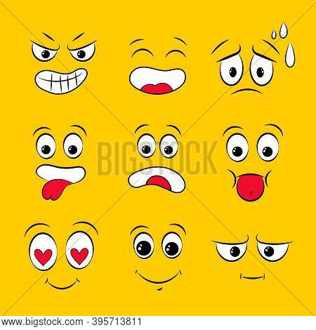 Collection Memes. Set Of Emoticons Hand Drawn Pattern. Different Eyes, Mouth, Eyebrows. Doodle Face,