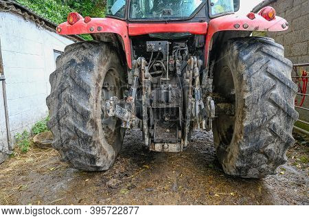 The Back End Of A Tractor Showing The Power Take Of Point And 3 Point Linkage,