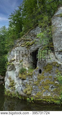 Anfabrika Rocks And Cellars In Ligatne Town An Old Floodgate Dam. Ancient Sandstone Caves And Ancien