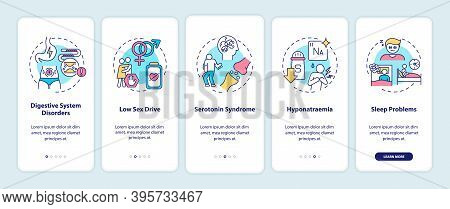 Antidepressants Side Effects Onboarding Mobile App Page Screen With Concepts. Digestive, Sleep Disor