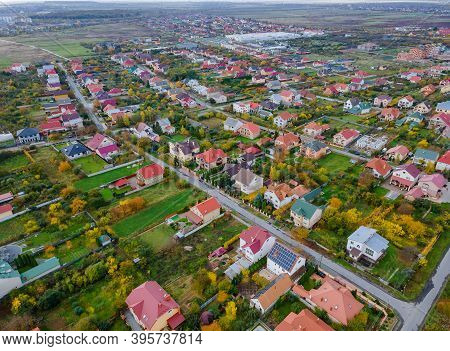 Aerial View Urban Quarter Of Residential Area Roofs Developing City Landscape On The Uzhhorod In Zak