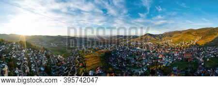 Colorful Landscape Aerial View Of Little Village Kappelrodeck In Black Forest Mountains. Beautiful M