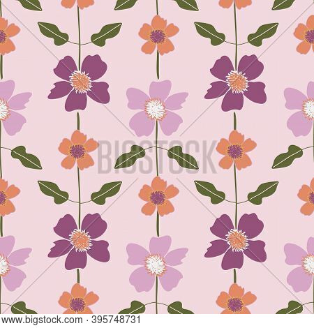 Geometric Pink, Purple, And Orange Floral Seamless Pattern Background