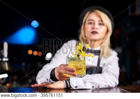 Girl Barman Formulates A Cocktail On The Pothouse
