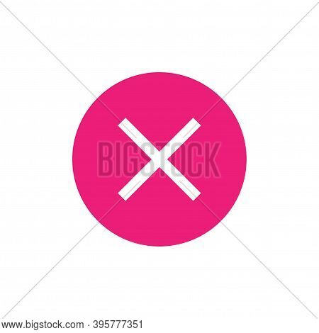 White Delete Button In Pink Circle. Warning Error Icon. Flat Vector Icon Isolated On White.