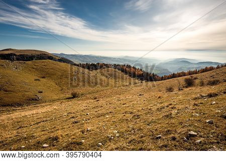 Landscape Of The Lessinia Plateau (altopiano Della Lessinia) In Autumn And The Valpolicella Valley. 