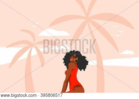 Hand Drawn Vector Abstract Stock Flat Graphic Illustration With Young , Happy Black Afro American Be