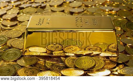 Closeup Shiny Gold Bar 1 Kg On The Stack Gold Coin A Lot Of